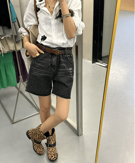 fringe hem denim shorts / 2color　hm2186