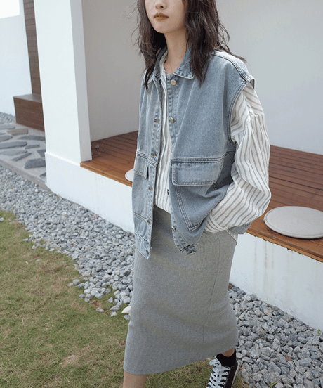 relaxed denim vest / 2color　hm2633