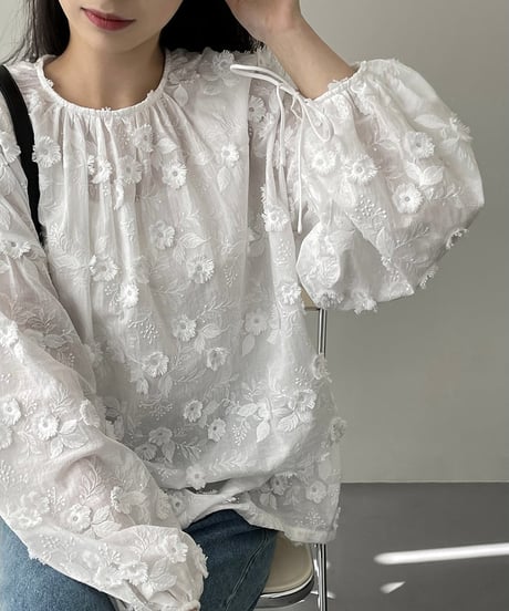 《即納》flower embroidery blouse　hm1374