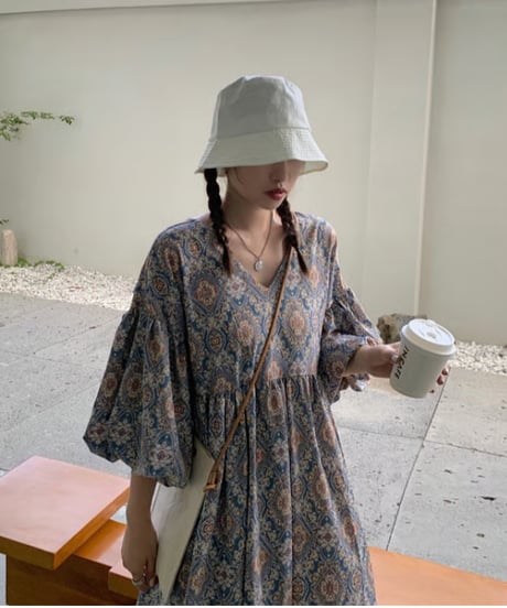 printed vneck dress / 2color　hm2945
