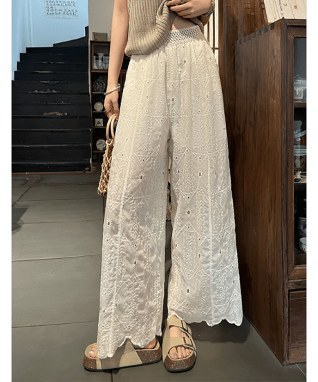 embroidered wide pants / 4color　hm2869