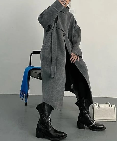 stand collar long coat 　hm1797