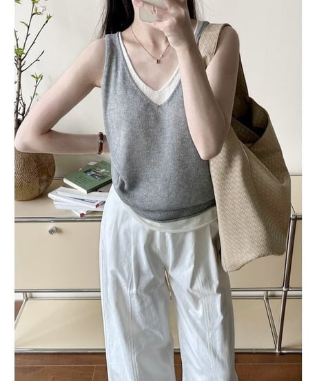 layered v-neck tank / 7color　hm2257