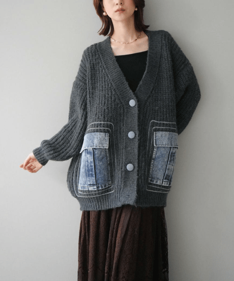 denim × knit cardigan　hm2752