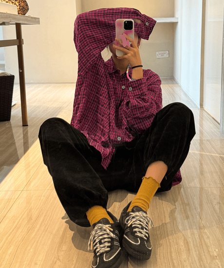 loose checkered shirt  / 2color　hm1428