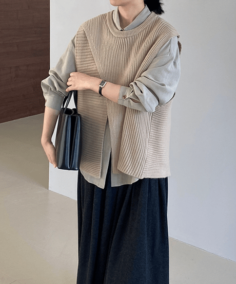 side slit knit vest  / 4color　hm2625