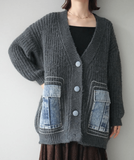 denim × knit cardigan　hm2752