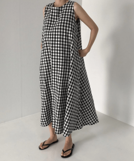 gingham flare dress　hm2909