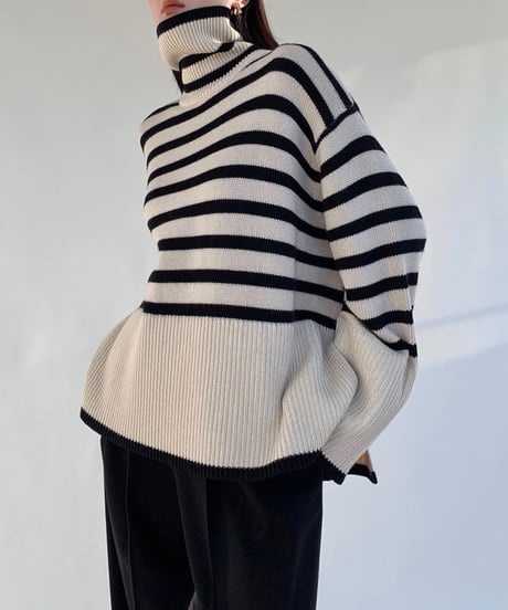 striped turtleneck knit / 2color　hm1658