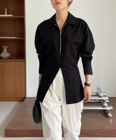 front slit half-zip shirt / 2color　hm1962
