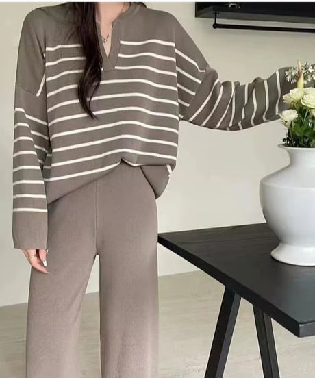 striped knit set-up / 4color　hm2516