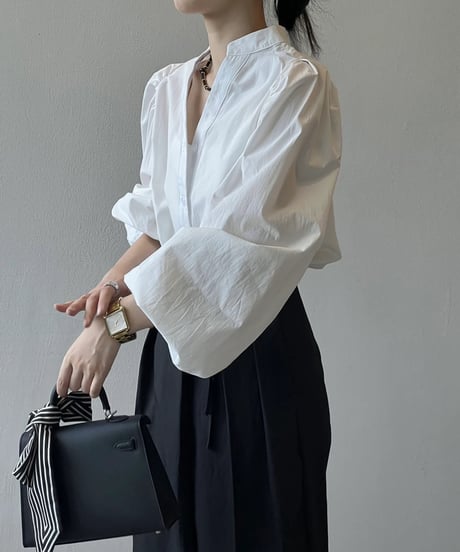 gathered puff sleeve shirt / 2color　hm1715