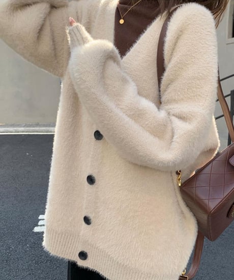 shaggy knit cardigan / 3color　hm1002