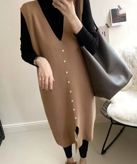 buttons vest dress / 4color　hm1846