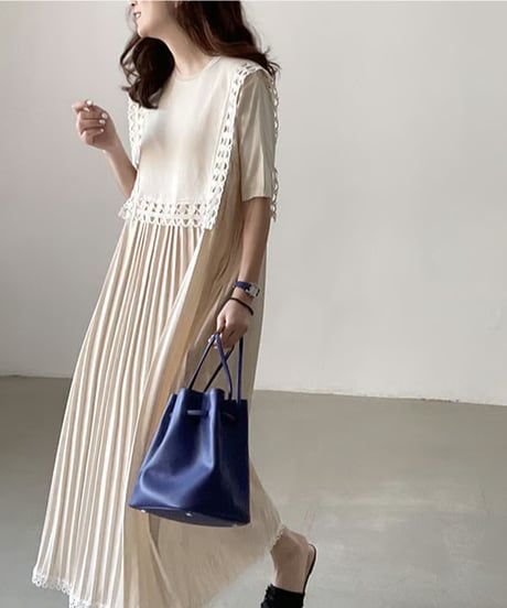 pleated lace dress / 2color　hm2861