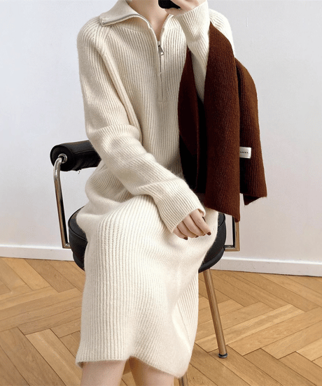 half-zip knit dress / 4color　hm2775