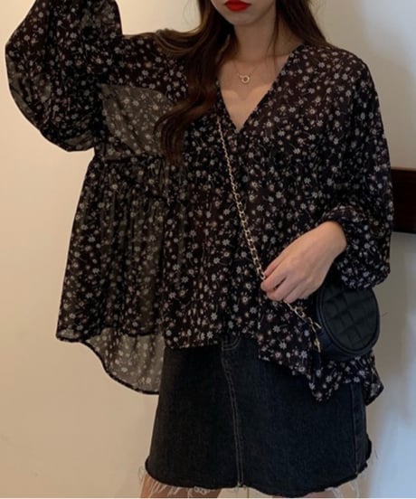 floral chiffon blouse / 2color　hm2911