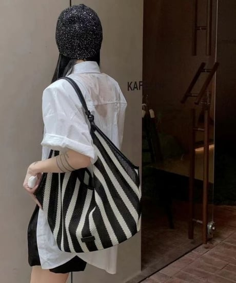mesh stripe tote / 2size　hm2282
