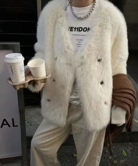 fake fur double coat / 4color　hm1796