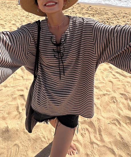 lace-up border top / 2color　hm1344