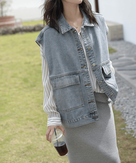 relaxed denim vest / 2color　hm2633