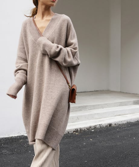 v-neck knit dress / 3color　hm1743