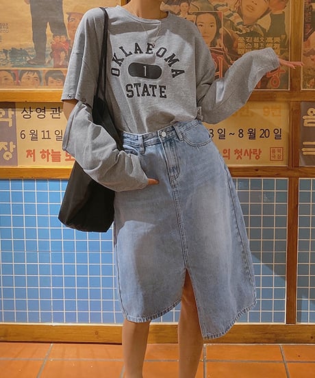 asymmetric denim slit skirt　hm1350