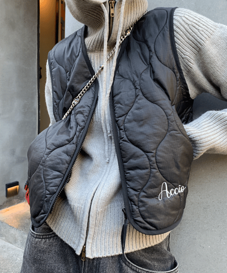 gourd quilting down vest / 2color　hm1125
