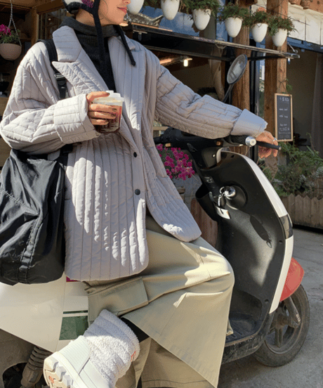 striped quilted down coat / 2color　hm1215