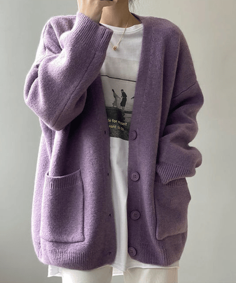 fluffy v-neck cardigan / 4color　hm2670