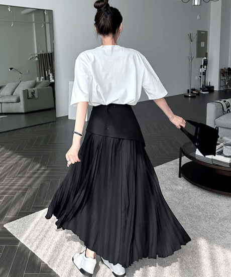 asymmetric pleated skirt / 2color　hm2834
