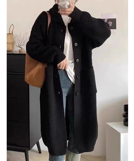 high neck long cardigan / 4color　hm1812