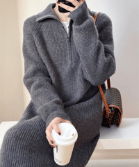 half-zip knit dress / 4color　hm2775