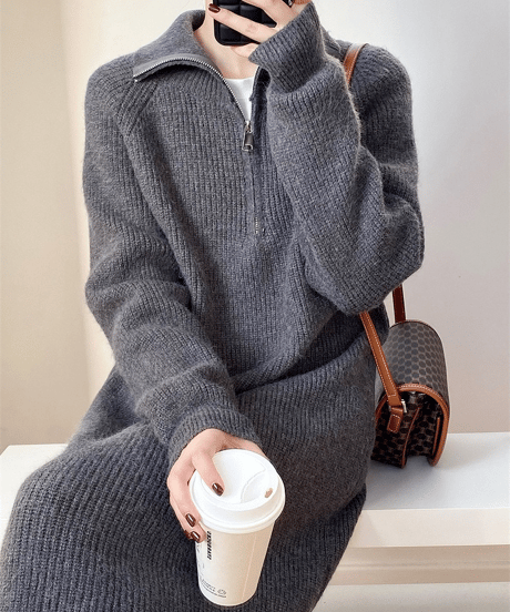 half-zip knit dress / 4color　hm2775