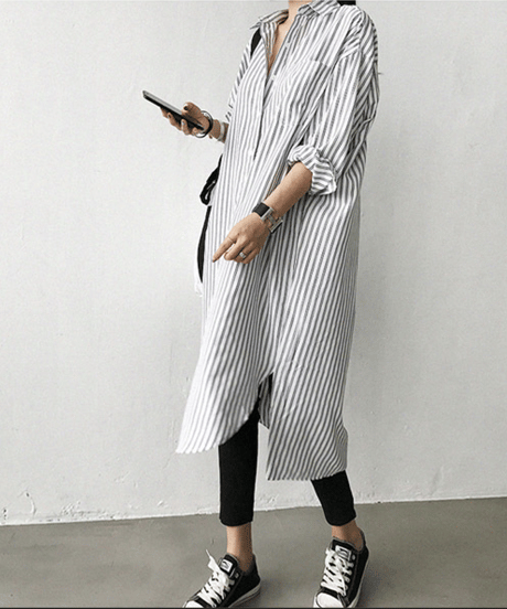 striped long shirt dress / 2color　hm2830