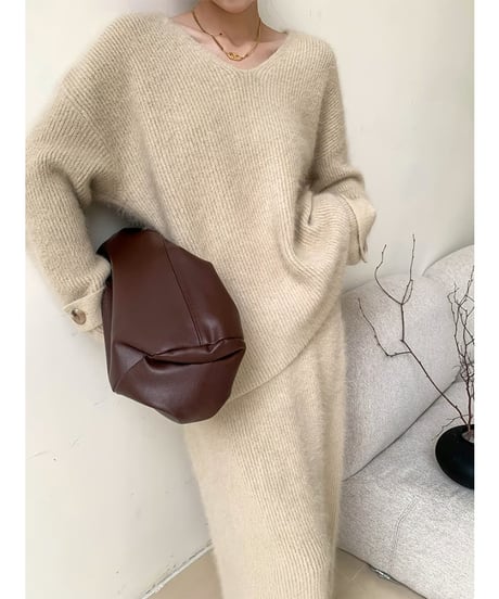 shaggy knit top & skirt set-up 　hm1870