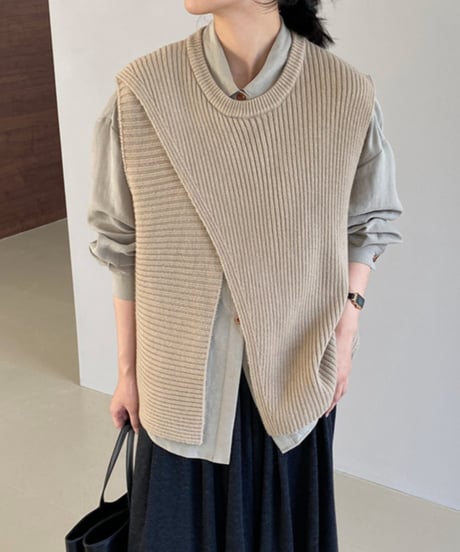 side slit knit vest  / 4color　hm2625