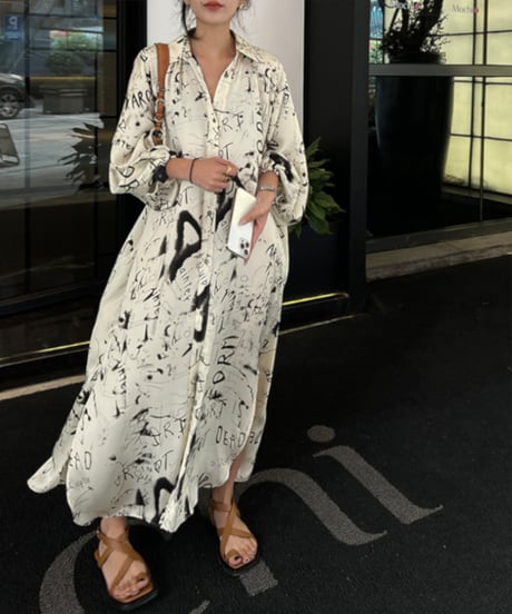 letter-paint shirt dress / 2color　hm1192