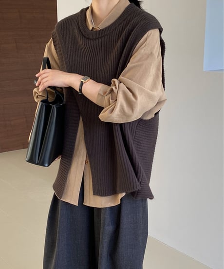 side slit knit vest  / 4color　hm2625