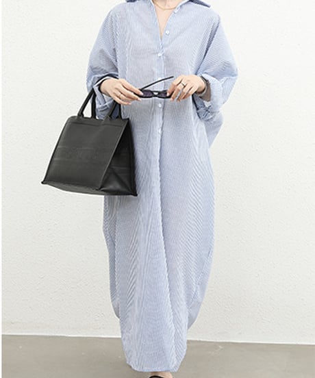 《即納》striped shirt dress / 6color　hm2538