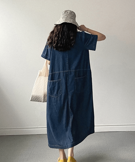denim midi dress / 2color　hm2860
