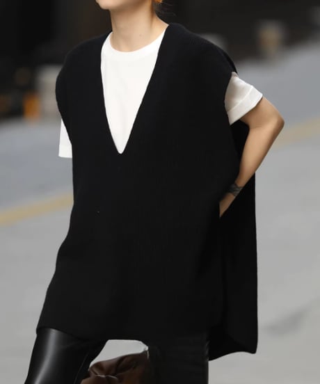 loose v neck vest / 2color　hm1834
