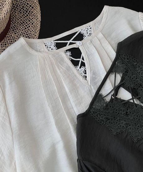 back lace blouse / 2color　hm2249