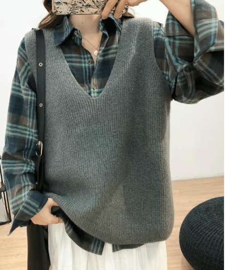 v-neck knit vest / 4color　hm2611