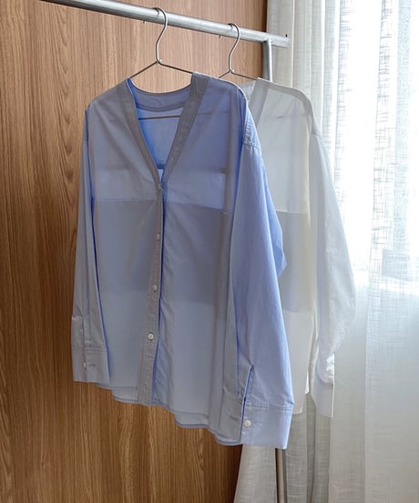 collarless v-neck shirt / 2color　hm2045