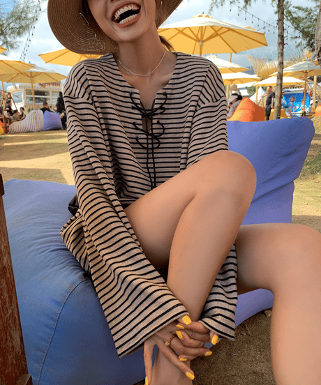 lace-up border top / 2color　hm1344