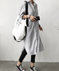 striped long shirt dress / 2color　hm2830