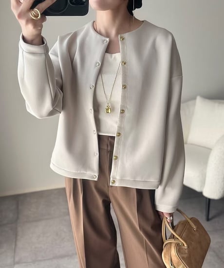 collarless short jacket / 3color　hm2602