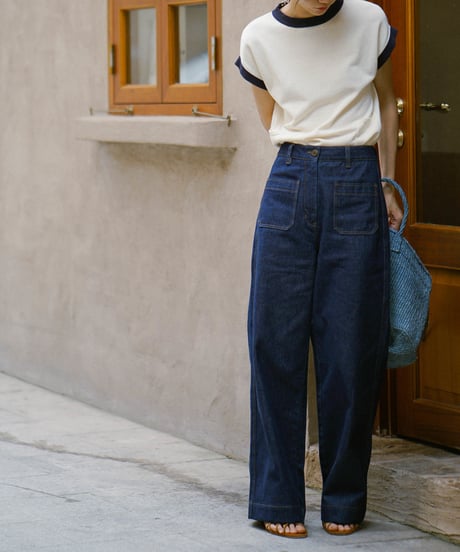 high waist denim wide pants　hm1377