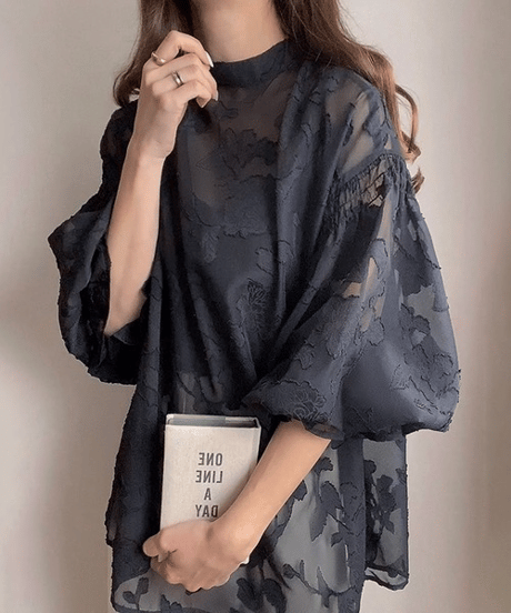 sheer floral blouse / 4color　hm2821